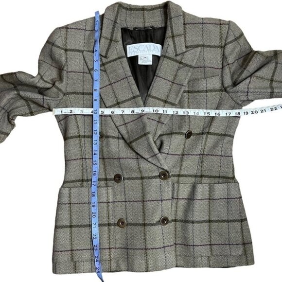 ESCADA Wool Double Breasted Plaid Blazer Jacket Women Size 38 (Medium) - Picture 5 of 11
